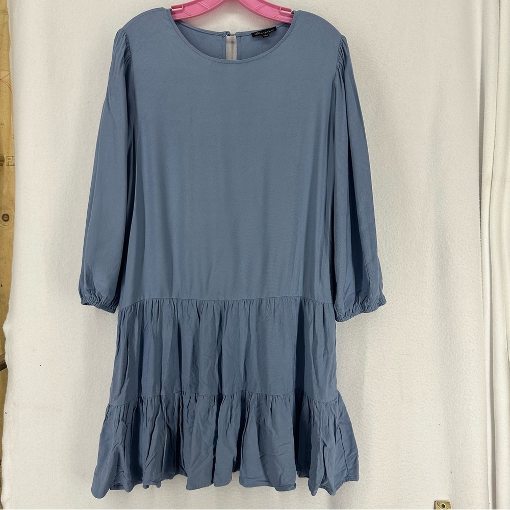 Shinestar Casual Dress Drop Waist Crew Neck 3/4 Sleeve Womens Medium Blue